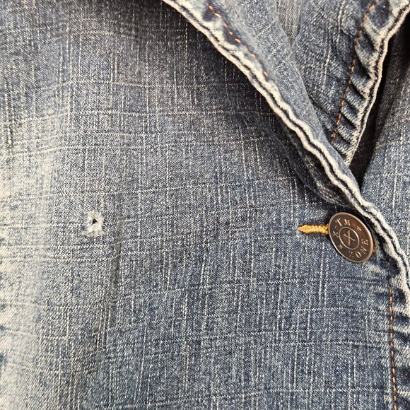 Womans distressed utility military style double breasted button up cotton denim - Picture 4 of 12